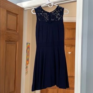 High neck navy dress
